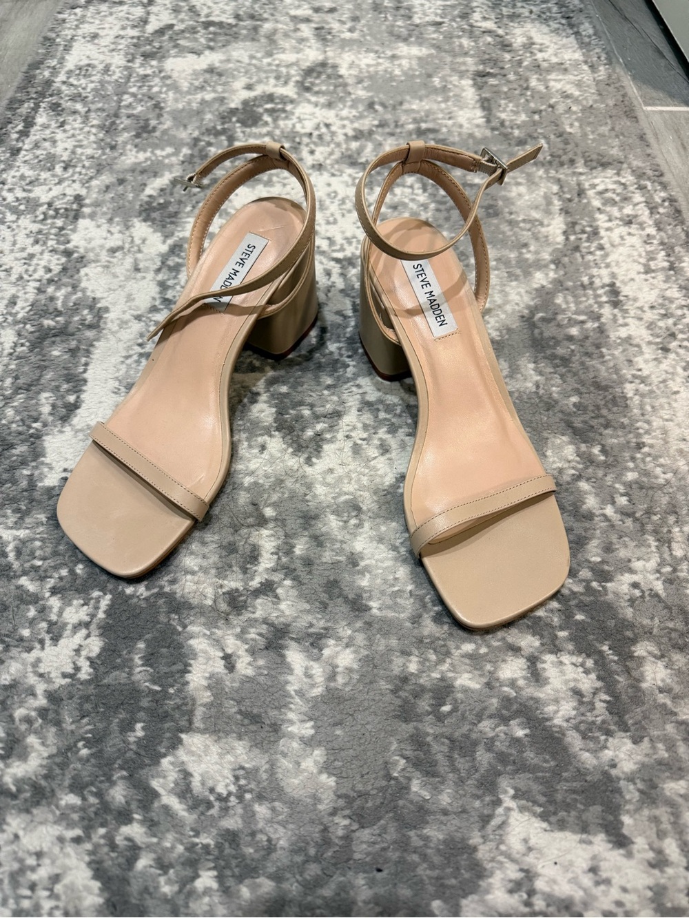 Steve Madden Beige Ankle-Strap Block Heel Sandals